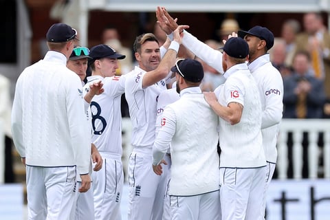 James Anderson celebrates the wicket of Joshua Da Silva